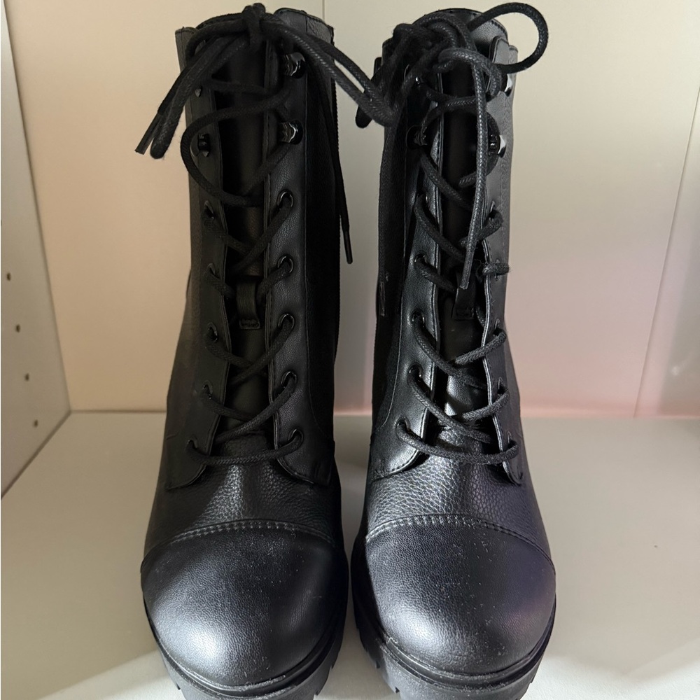Express Black Lace-Up Boots with Chunky Heel - Picture 2 of 3